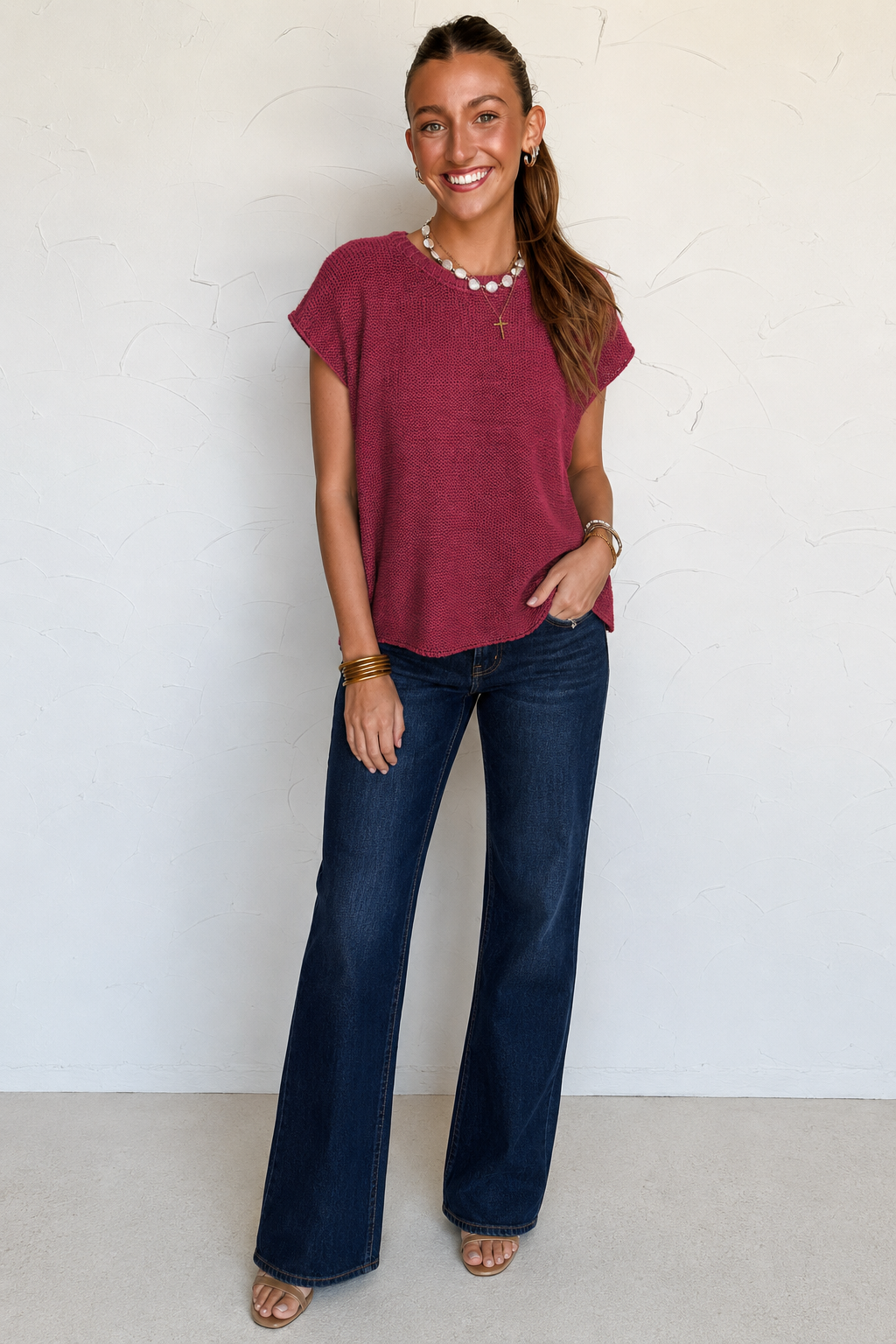 Zen Knit Sweater Tee (Cabernet)