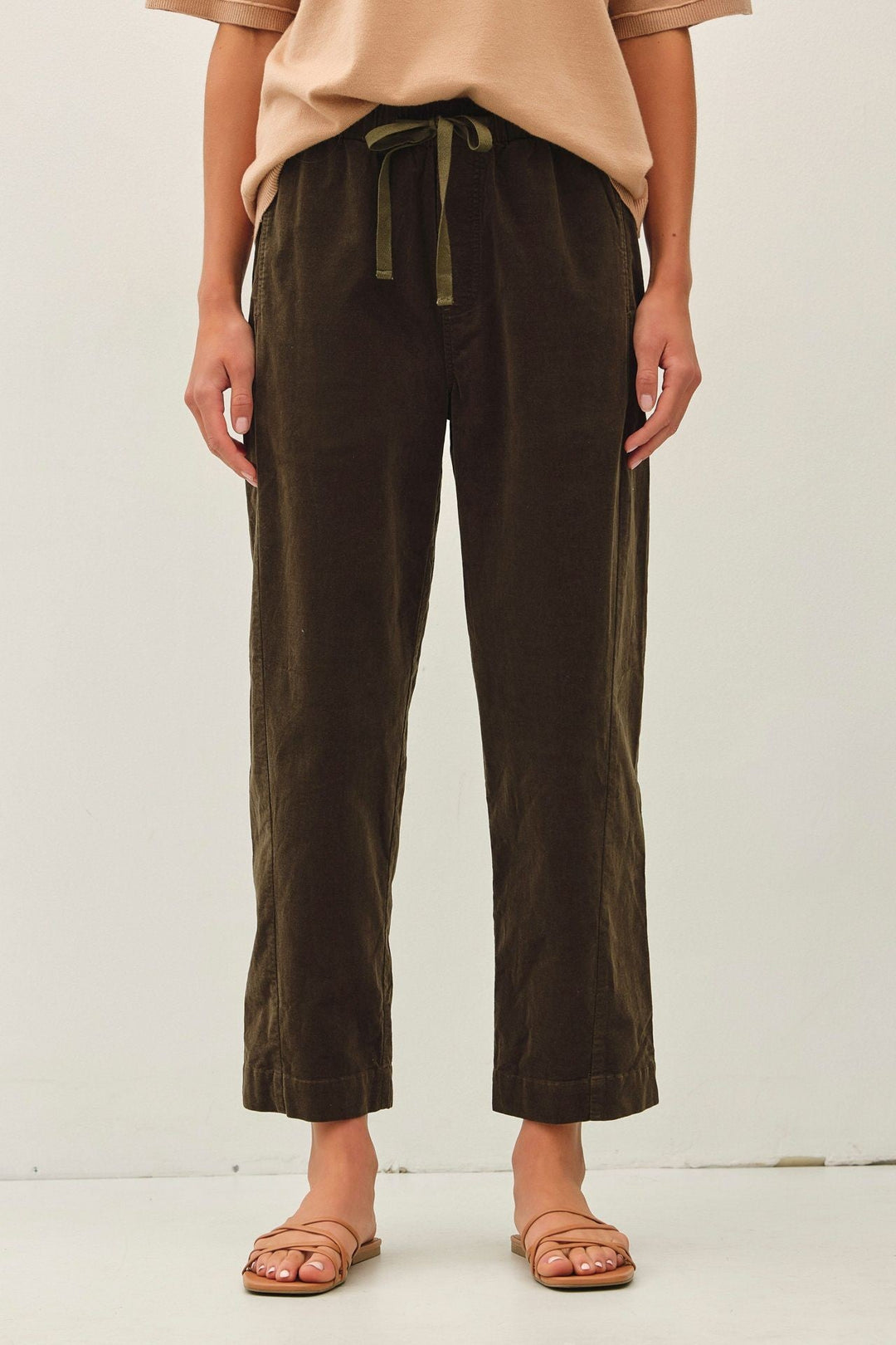 Be Cool Corduroy Drawstring Pants (Dark Olive)