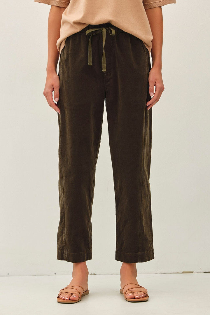 Be Cool Corduroy Drawstring Pants (Dark Olive)