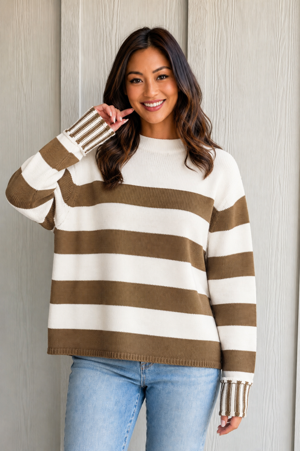 Zen Striped Cotton Sweater (Mocha)