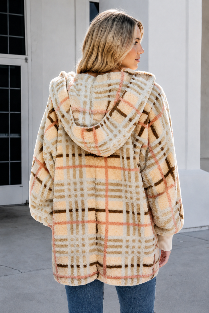 Teddy Bear Plush Cardigan (Autumn Plaid)