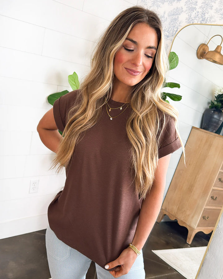 Zen Cotton Modal Round Neck Tee (Brown)
