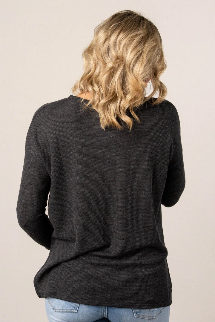 Zen Waffle Henley Top (Charcoal)