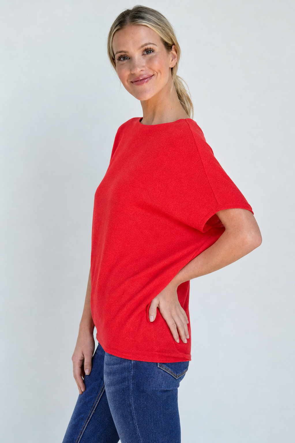 Jolie Boatneck Dolman Tee (Tomato Red)