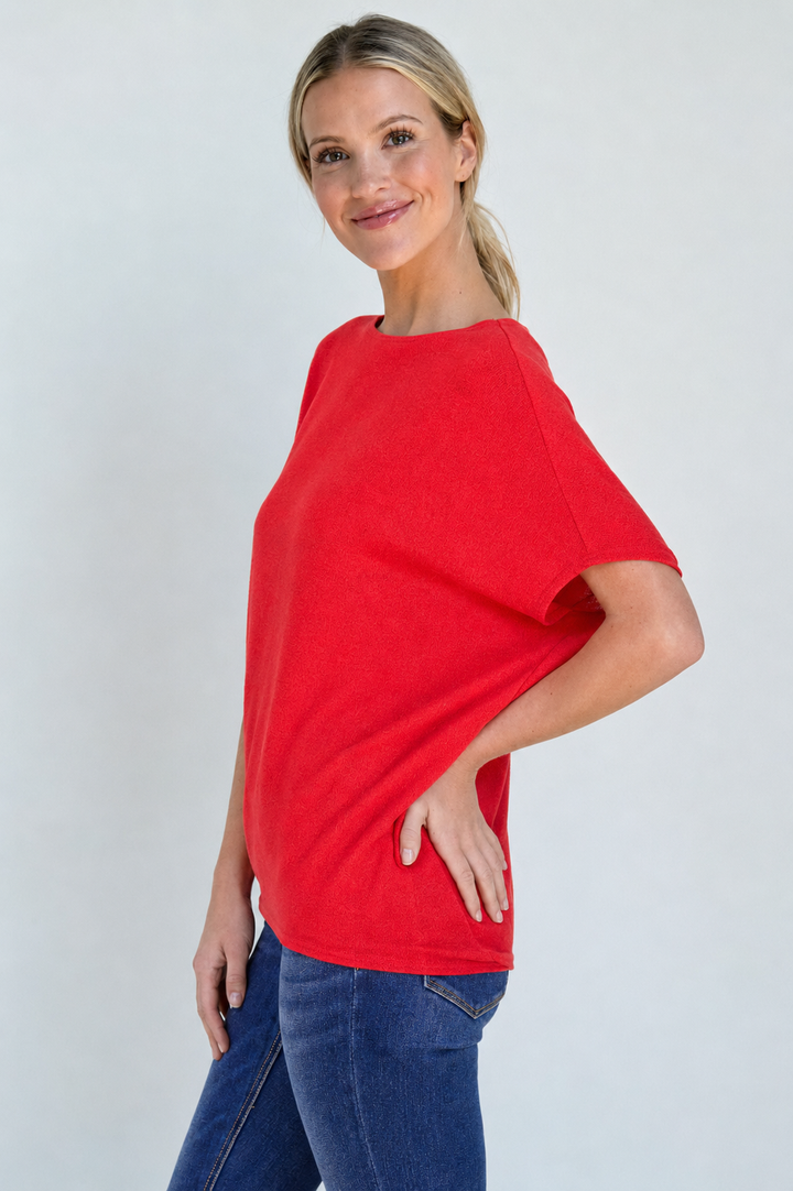 Jolie Boatneck Dolman Tee (Tomato Red)