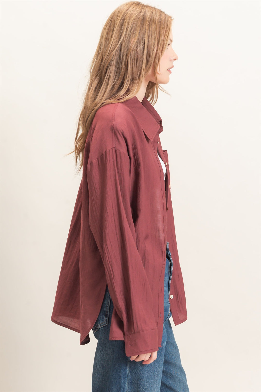 HYFVE Crinkled Button Down Shirt (Maroon)
