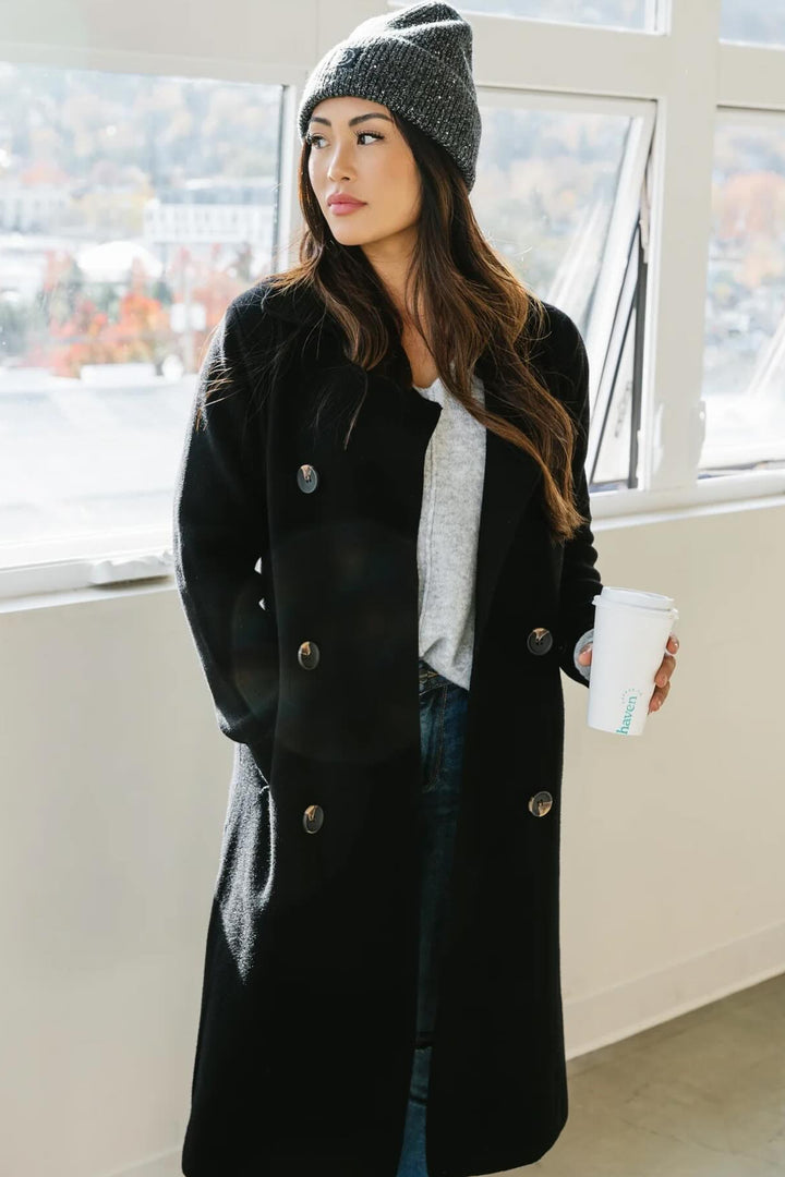 Jolie Cashmere Knit Trench Coat (Black)