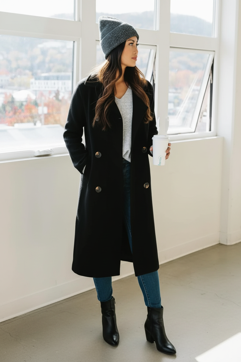Jolie Cashmere Knit Trench Coat (Black)