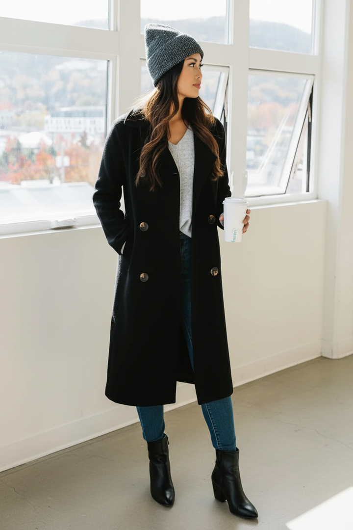 Jolie Cashmere Knit Trench Coat (Black)