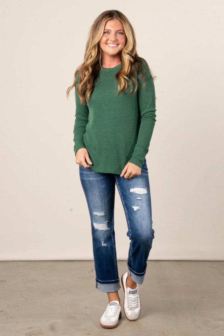 Zen Baby Waffle Long Sleeve Tee (Dark Green)