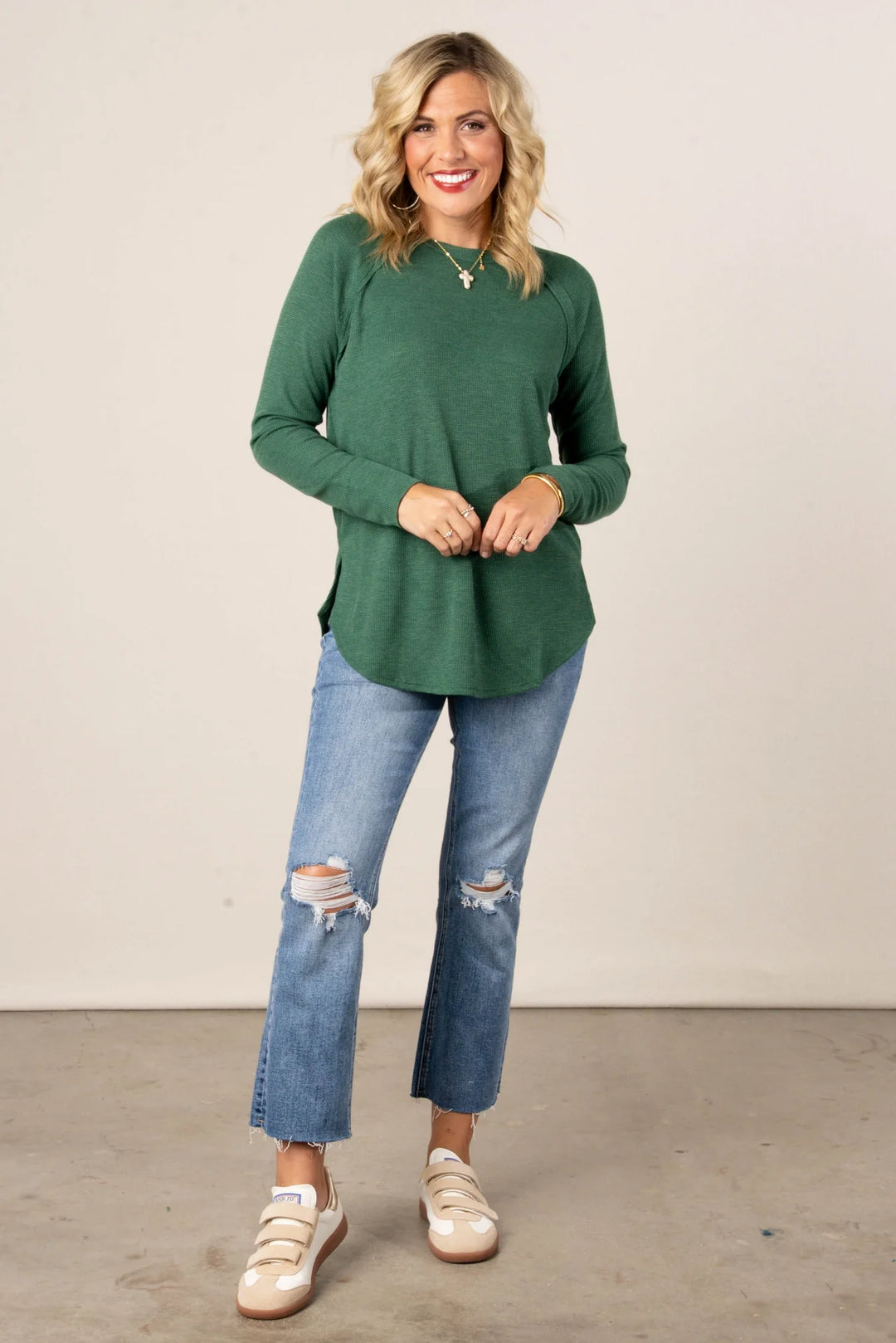 Zen Relaxed Waffle Top (Dark Green)