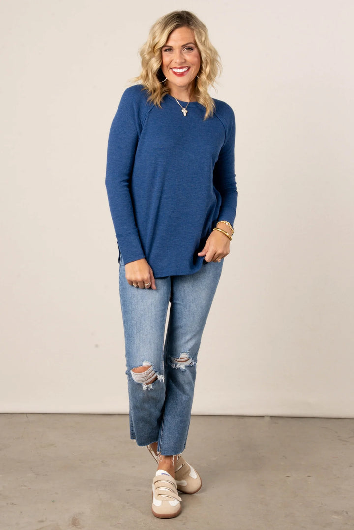 Zen Relaxed Waffle Top (Light Navy)