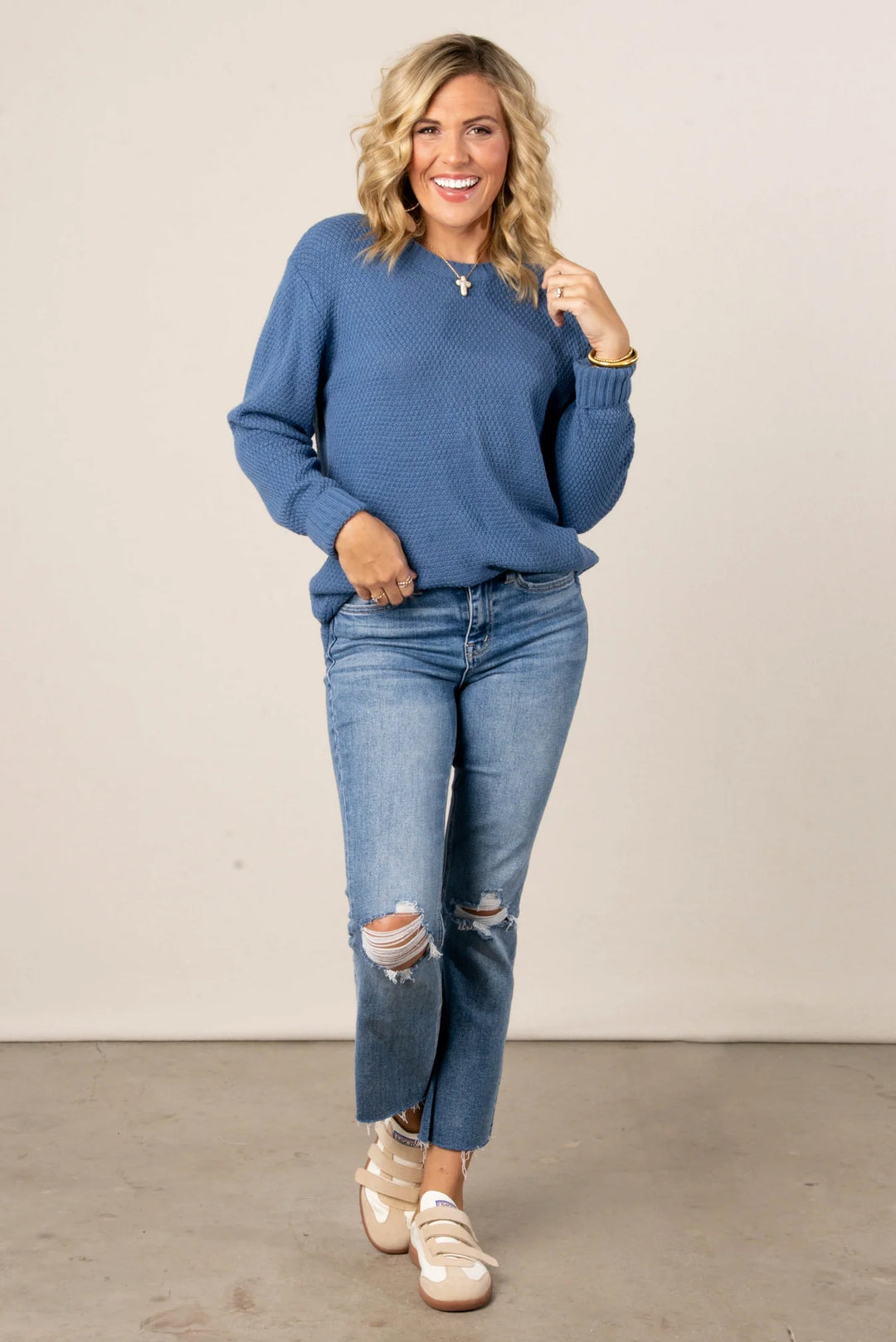 Zen Waffle Sweater (Dusty Blue)