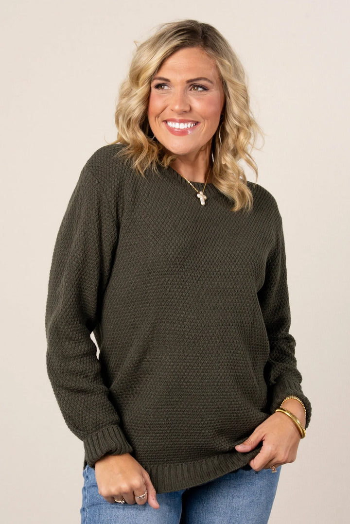 Zen Waffle Sweater (Dark Olive)