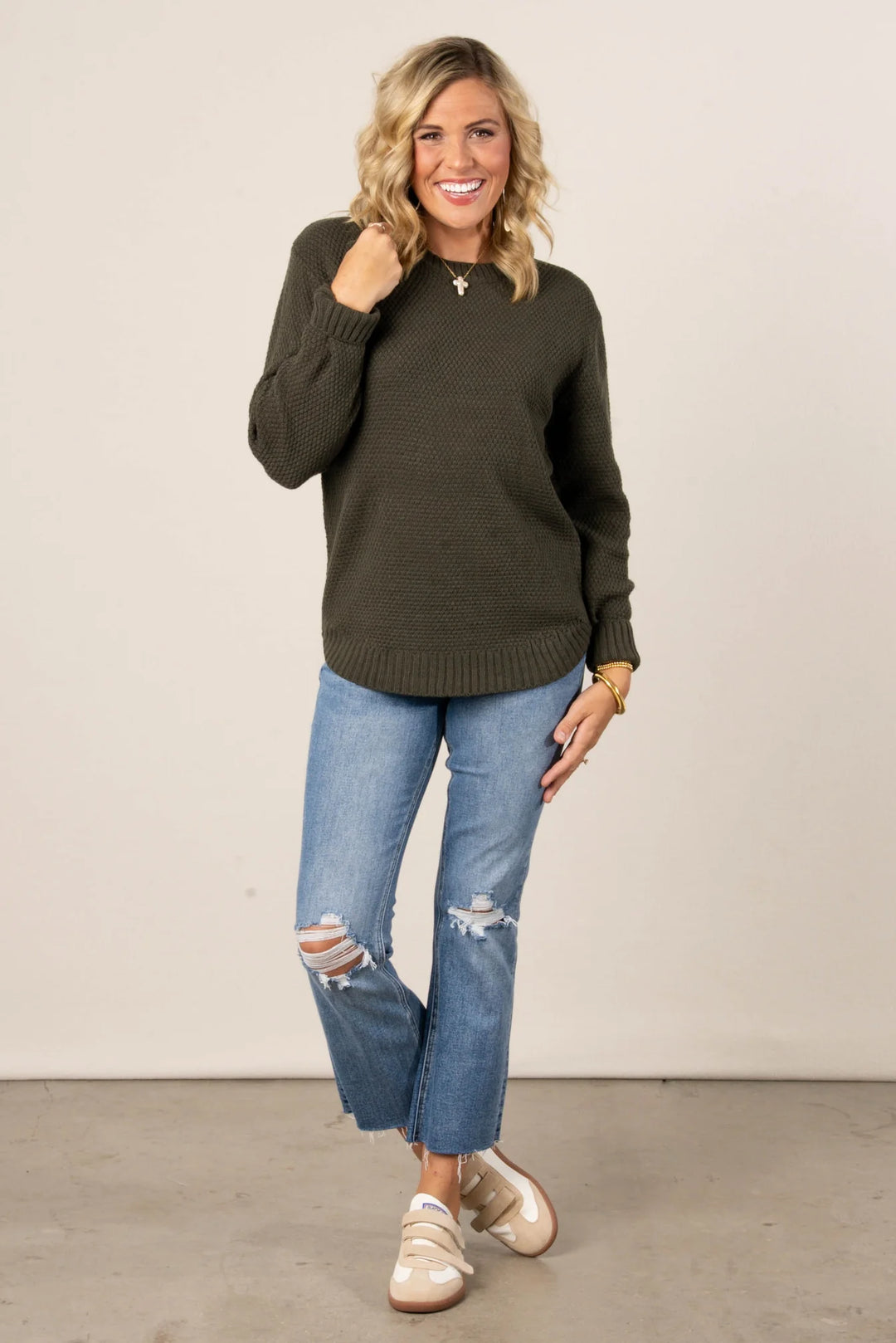 Zen Waffle Sweater (Dark Olive)