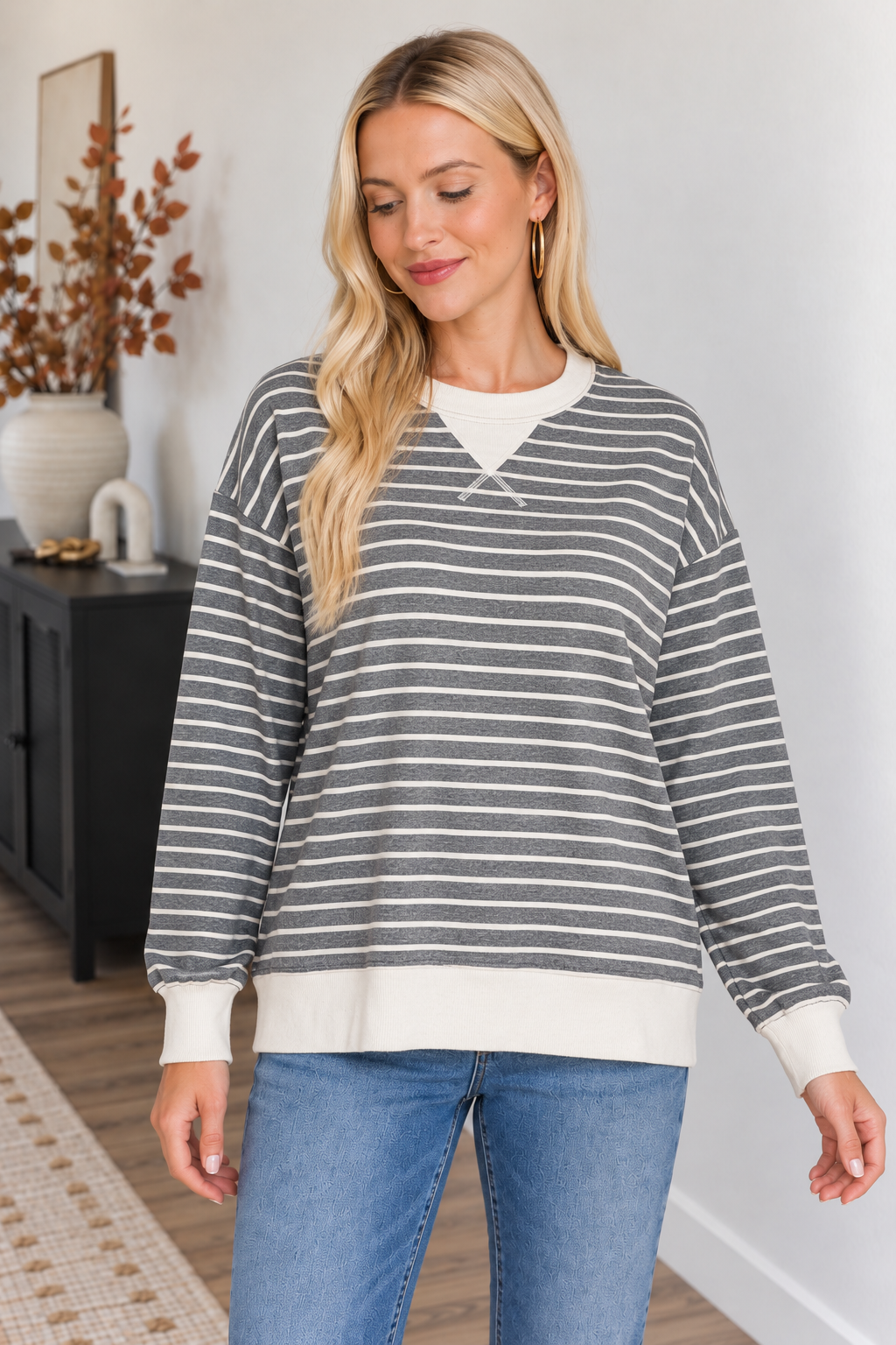 Zen Striped Crewneck (Charcoal)