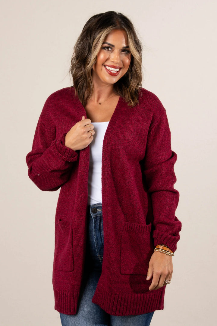 Zen Knit Pocket Cardigan (Cabernet)