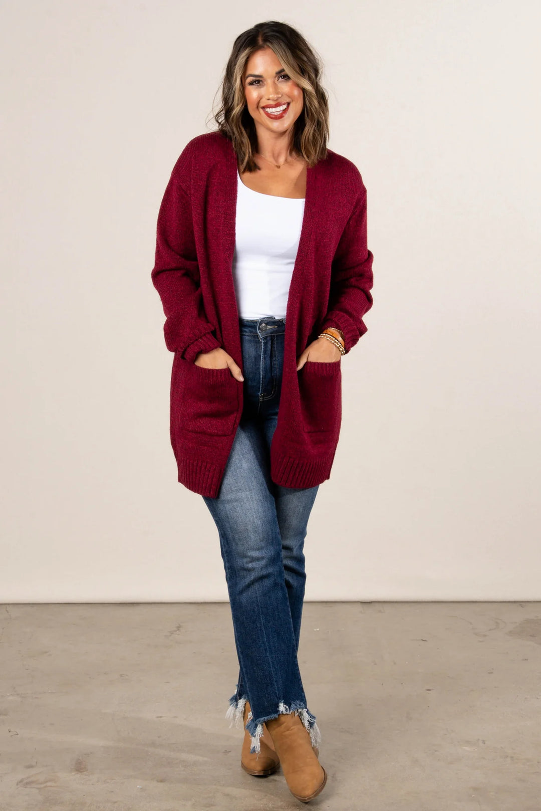 Zen Knit Pocket Cardigan (Cabernet)