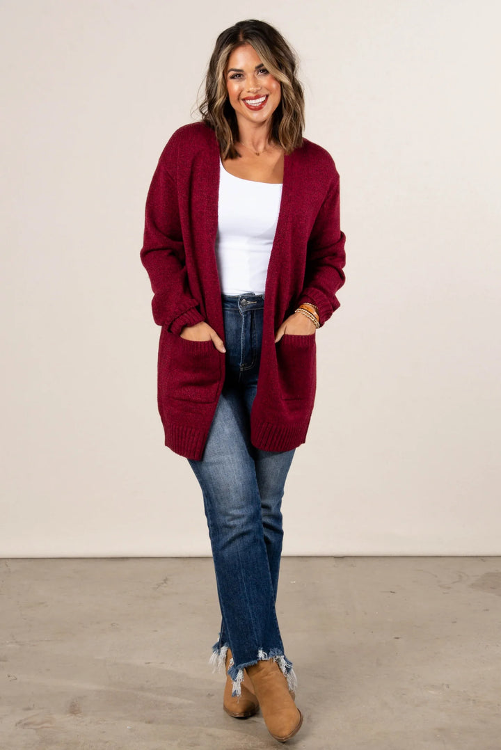 Zen Knit Pocket Cardigan (Cabernet)