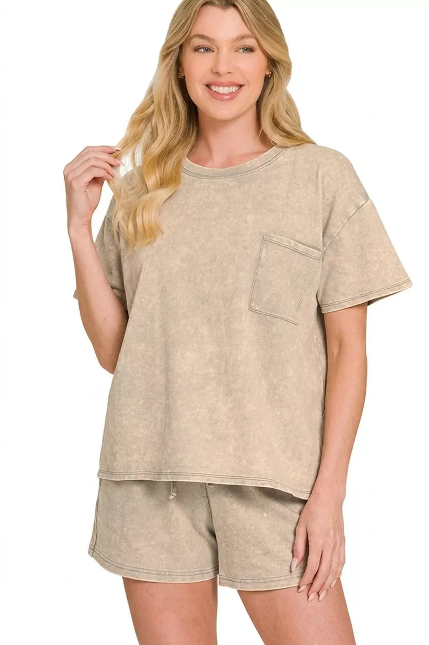 Zen French Terry Lounge Shorts Set (Sleet)