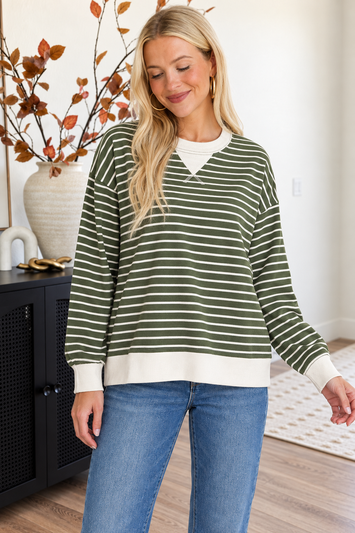 Zen Striped Crewneck (Army Green)