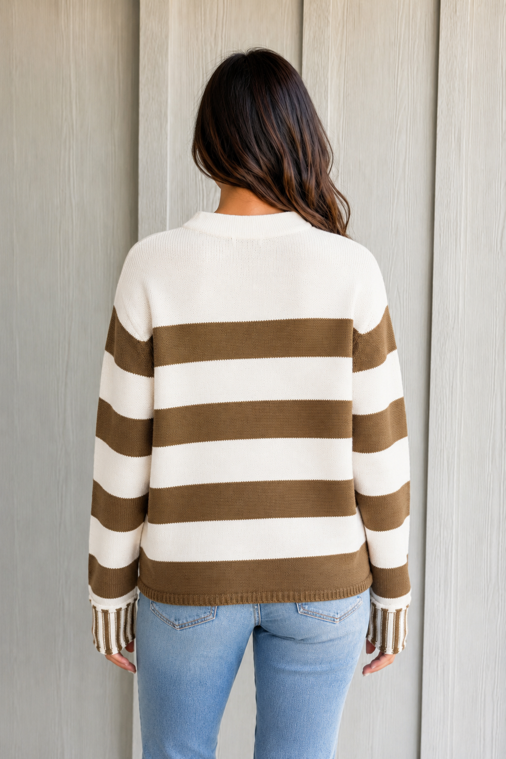 Zen Striped Cotton Sweater (Mocha)