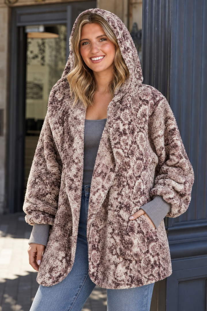 Teddy Bear Plush Cardigan (Mauve Mosaic)