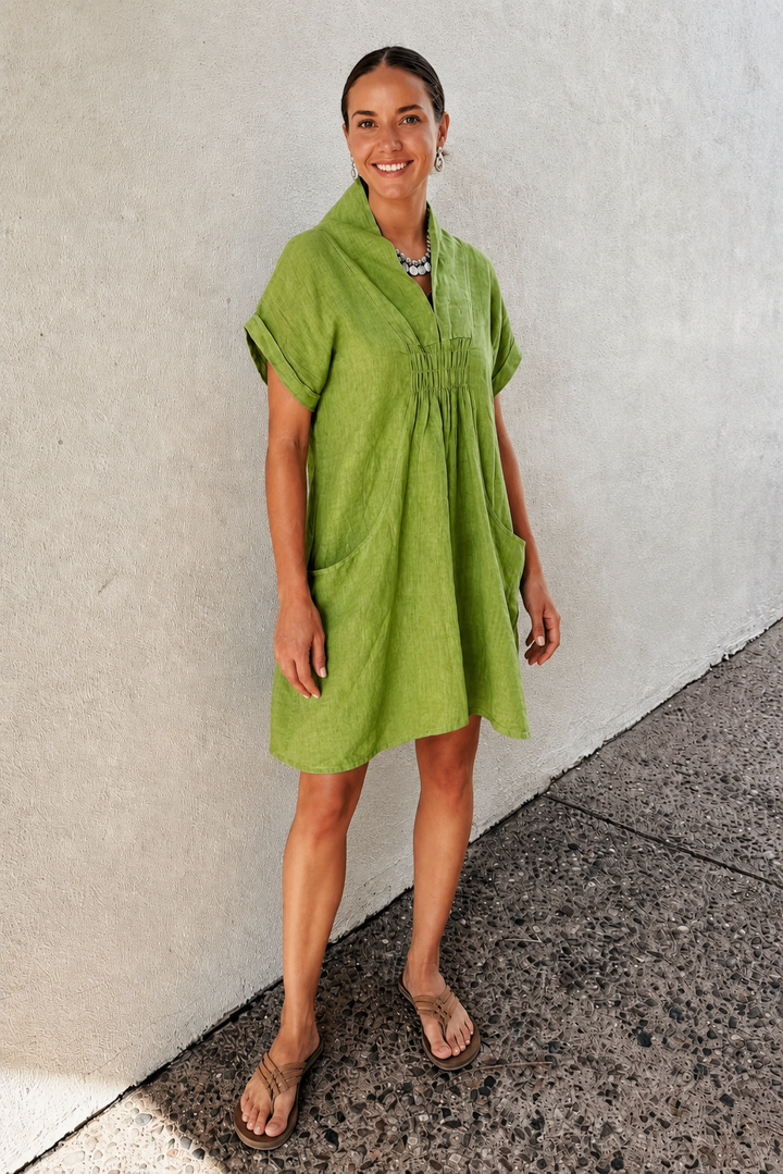 Meo Linen Pocket Dress (Avocado)