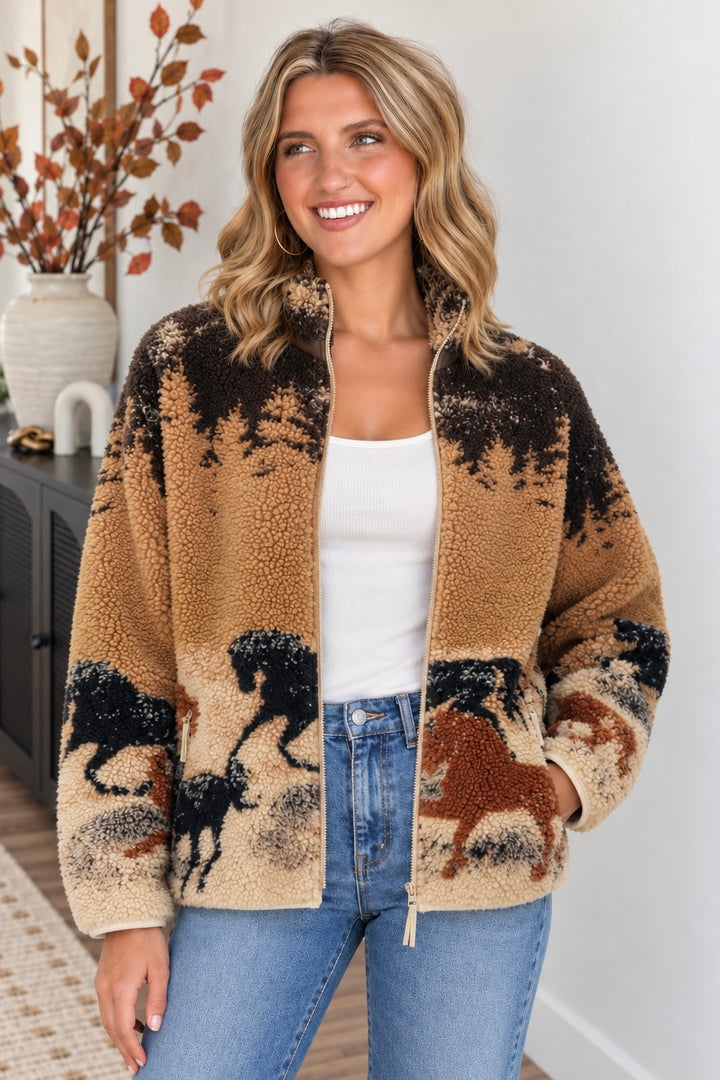Kuwalla Sherpa Fleece Jacket (Wild Horses)