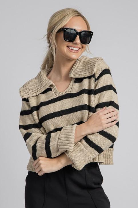 Jolie Knit Collared Sweater (Beige)