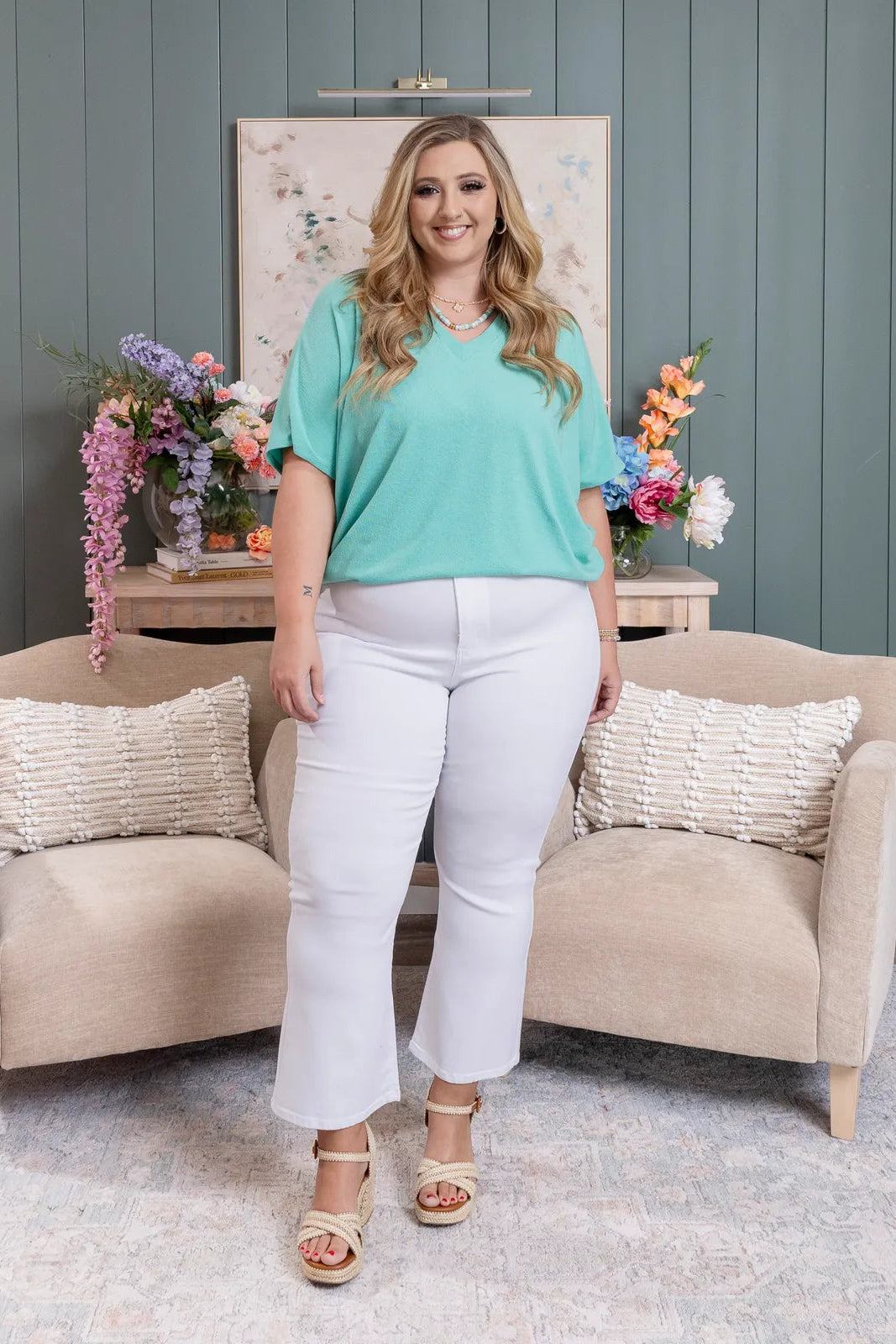 Jolie Slouchy Dolman Tee (Summer Green)