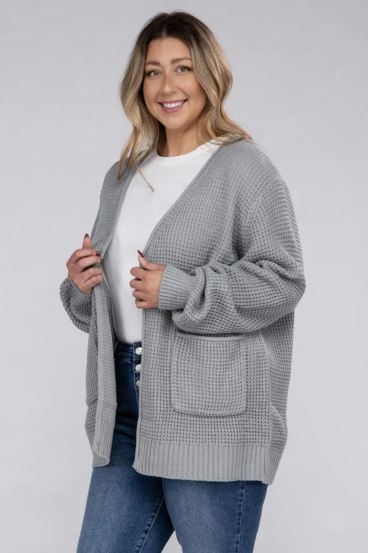 Zen Waffle Knit Cardigan (Heather Grey)