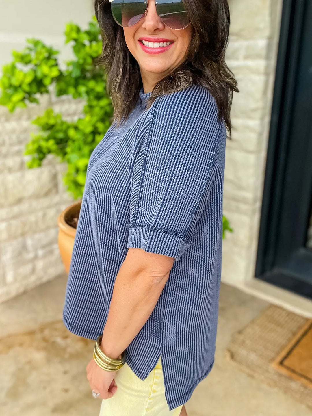 Zen Rib Round Neck Tee (Navy)
