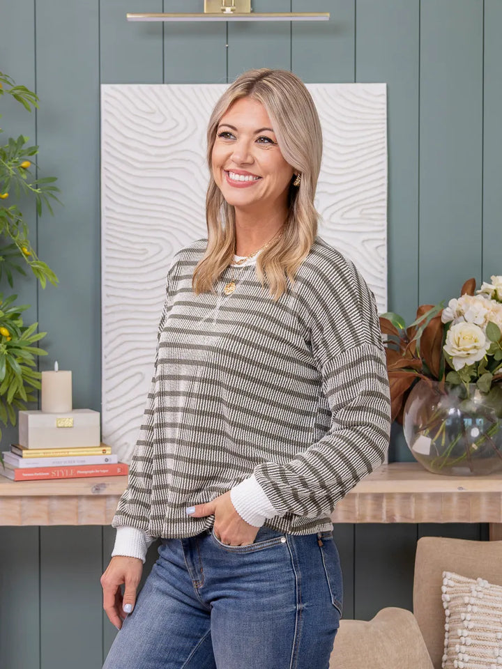 Zen Rib Striped Lounge Set (Light Olive)