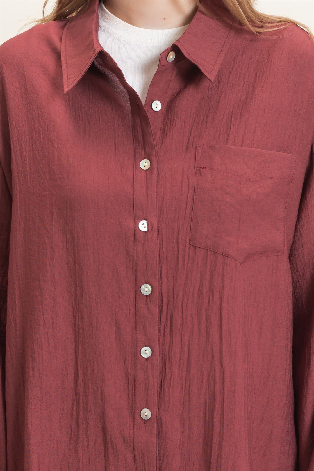 HYFVE Crinkled Button Down Shirt (Maroon)