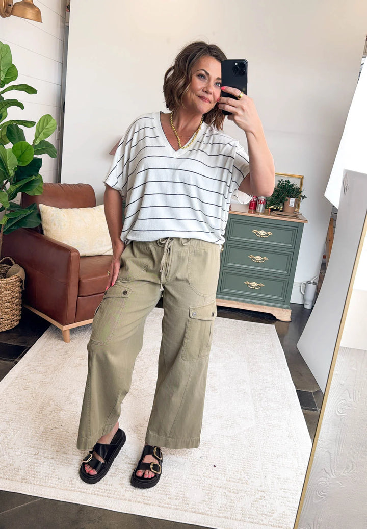 Jolie Slouchy Dolman Tee (Off White Stripe)