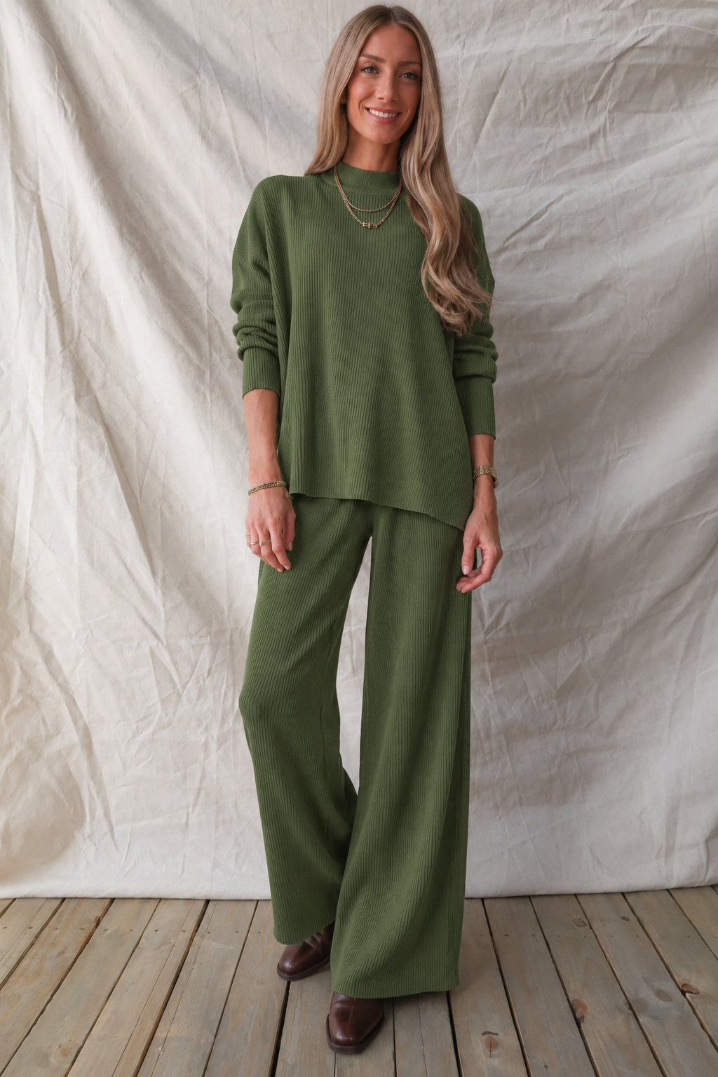 Zen Stella Rib Lounge Set (Army Green)