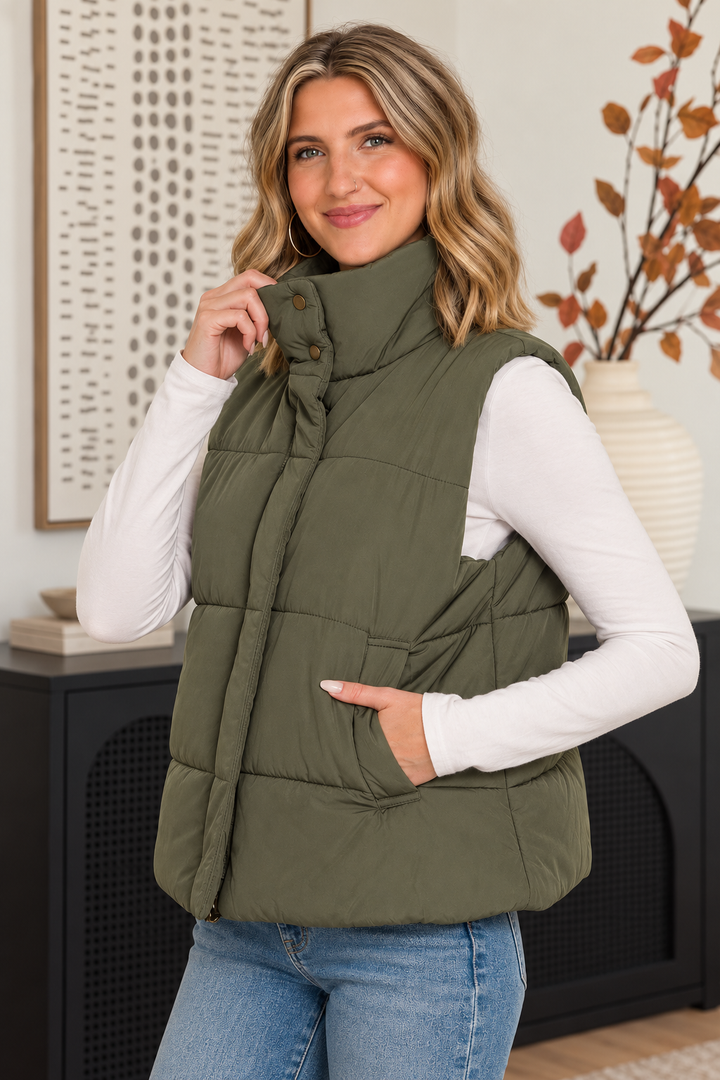 Zen Puffer Vest (Dark Olive)
