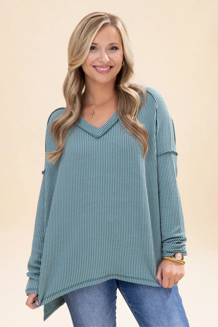 Zen Ribbed Long Sleeve Top (Jade)