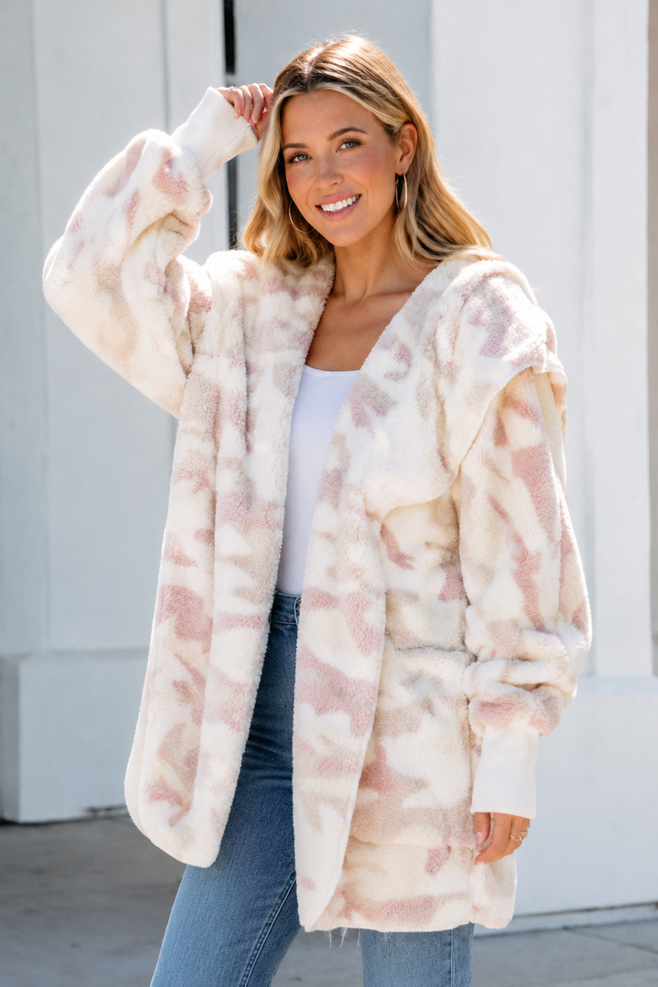 Teddy Bear Plush Cardigan (Dusty Mauve Camo)