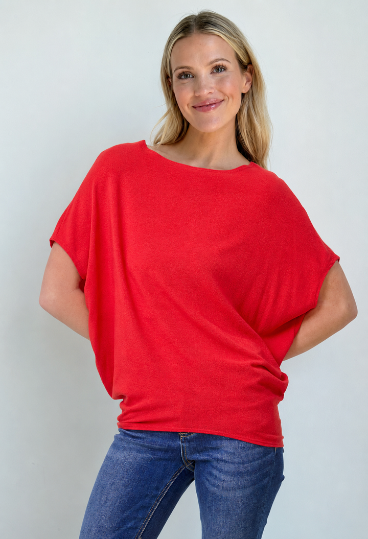 Jolie Boatneck Dolman Tee (Tomato Red)