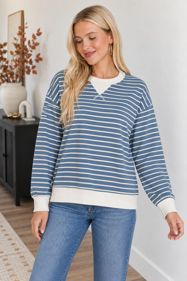 Zen Striped Crewneck (Dusty Blue)