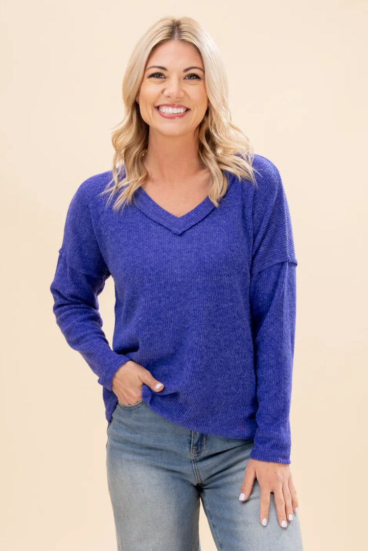 Zen Brushed V Neck Sweater (Indigo)