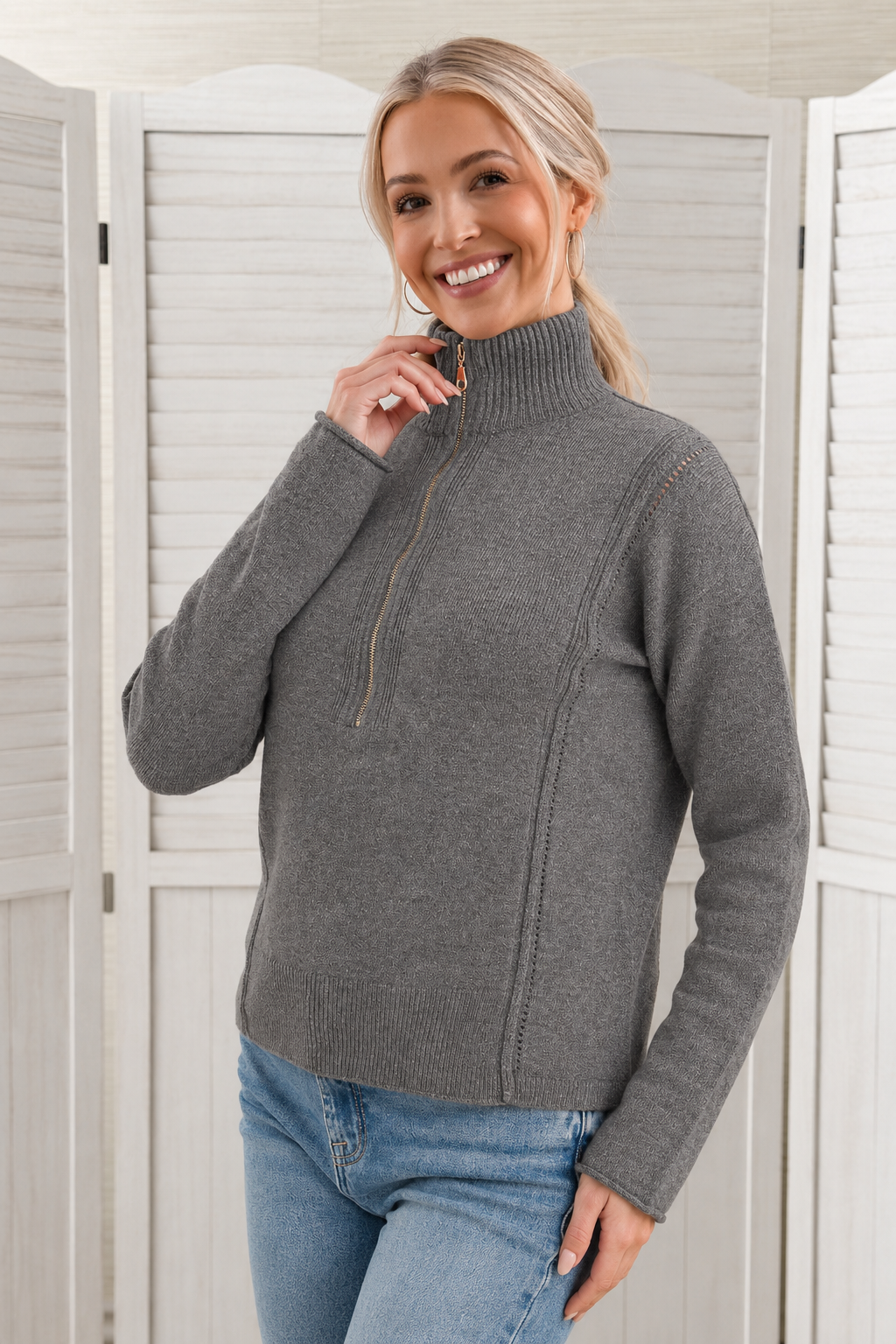 Zen Matilda Zip Sweater (Charcoal)