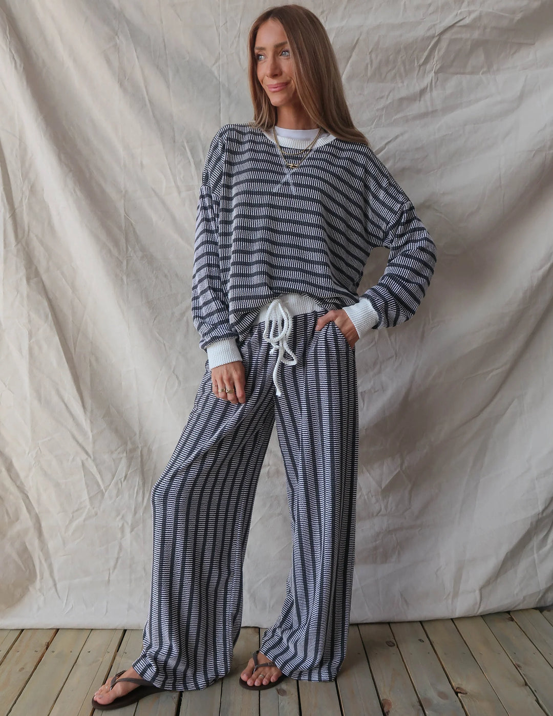 Zen Rib Striped Lounge Set (Black)