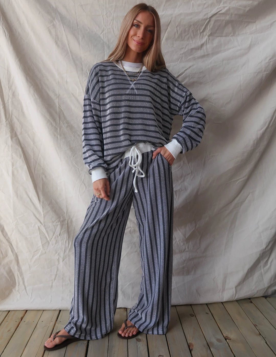 Zen Rib Striped Lounge Set (Black)