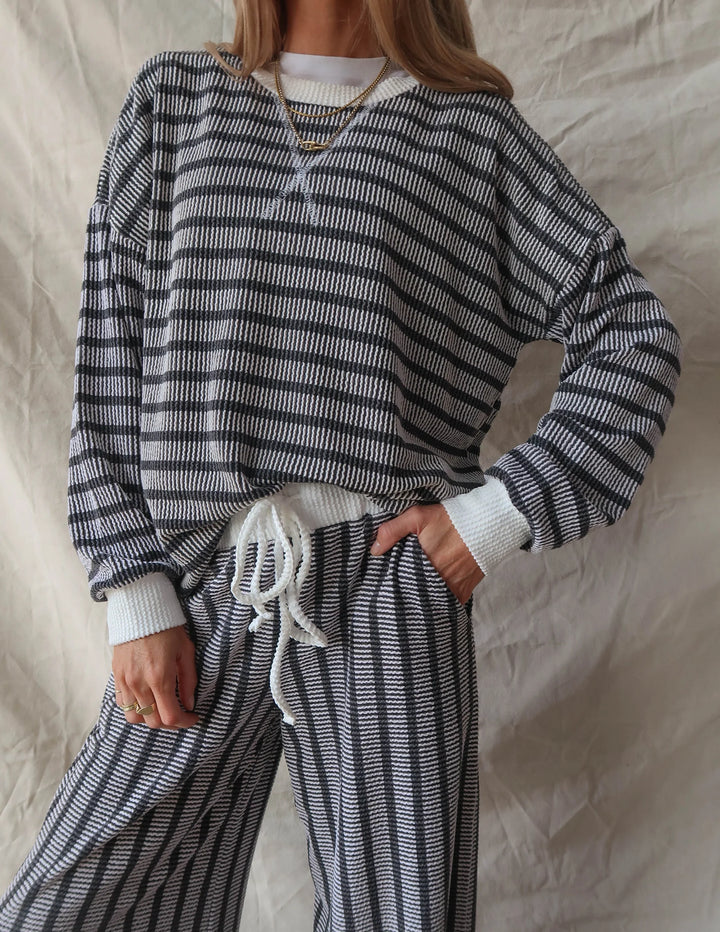 Zen Rib Striped Lounge Set (Black)