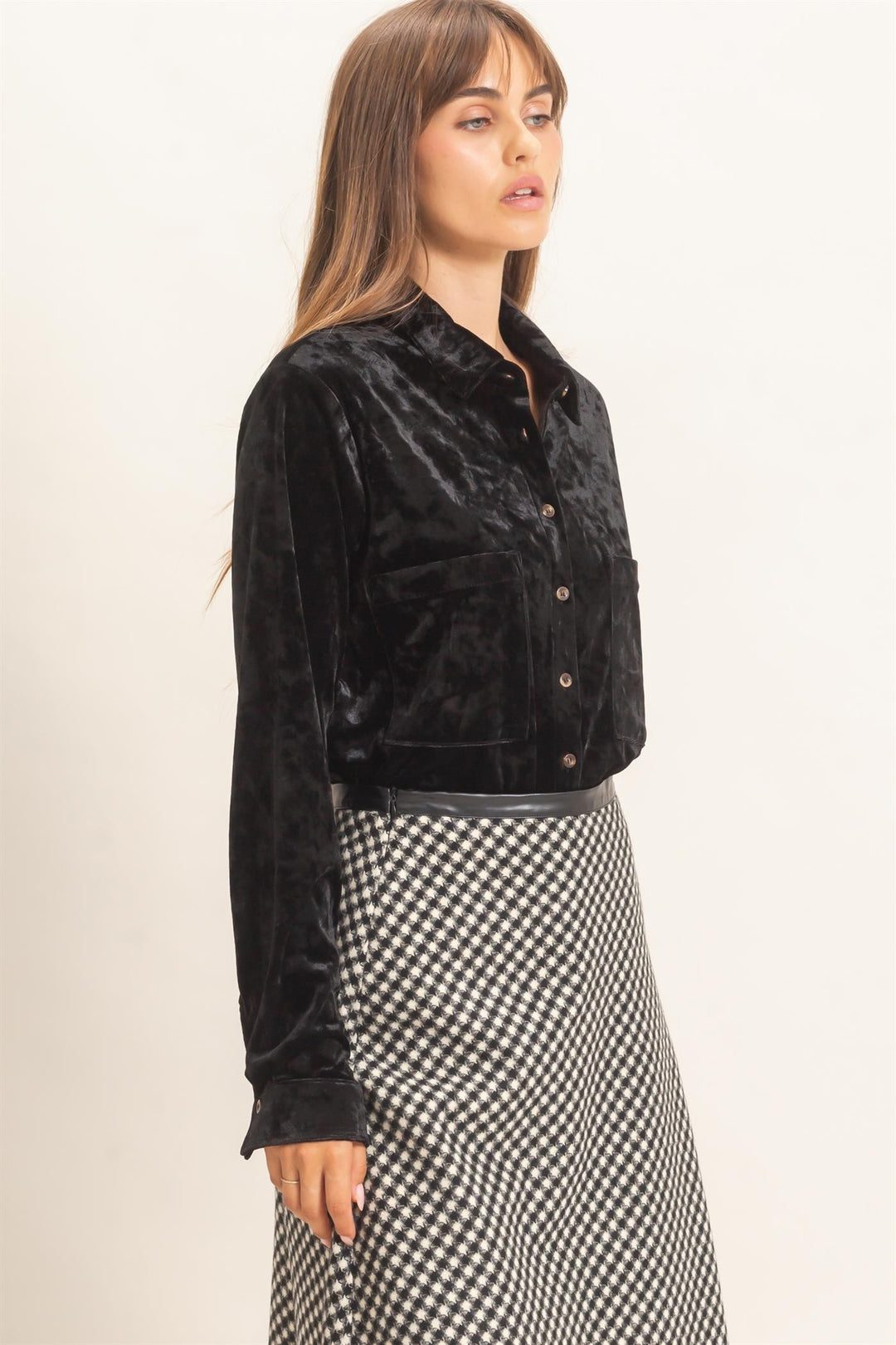 HYFVE Velvet Button Down Shirt (Black)