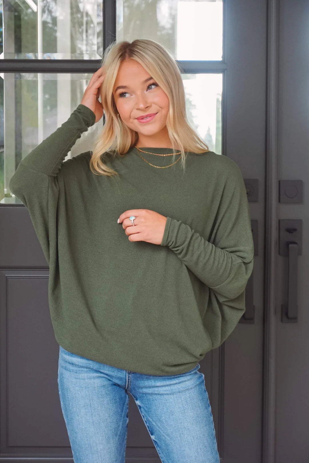 Jolie All Day Slouch Top (Dark Olive)