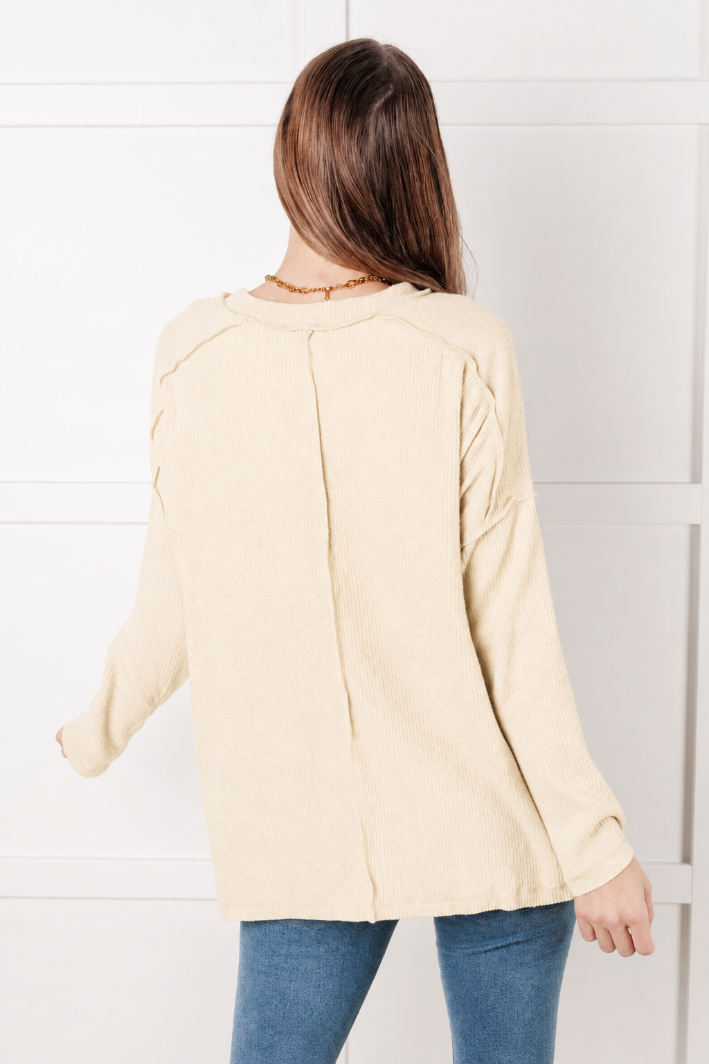 Zen Brushed High-Low Sweater (Sand Beige)